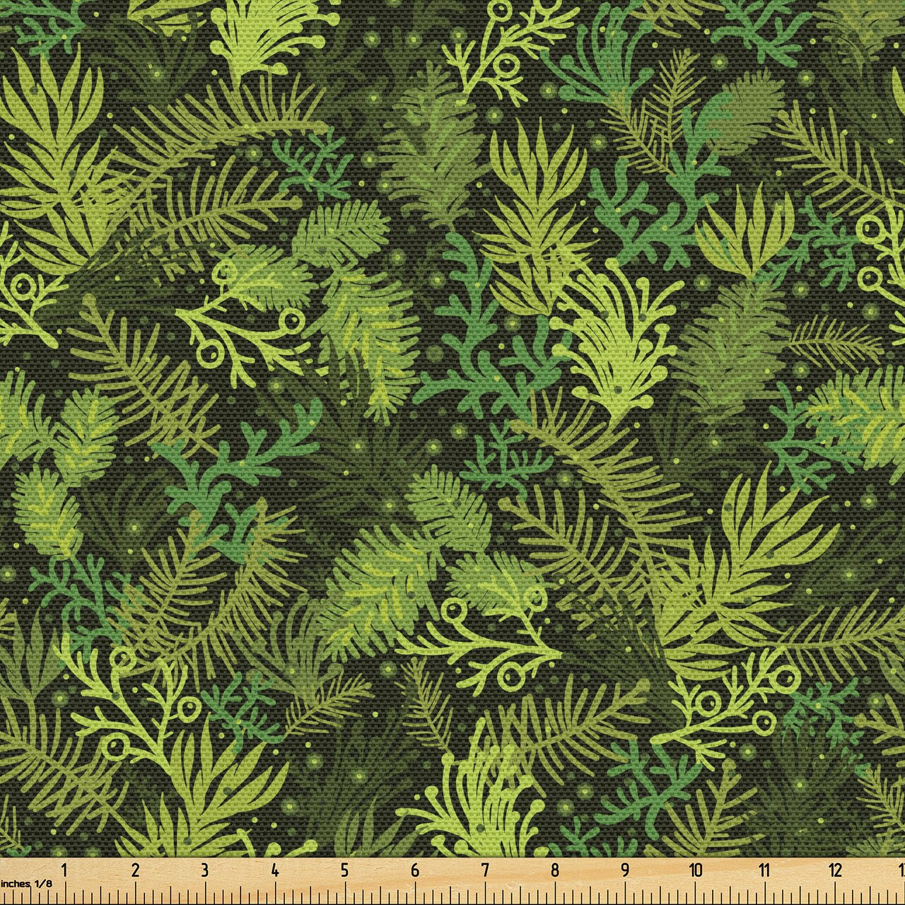 Ambesonne Sage Fabric by The Yard, Evergreen Christmas Tree Coniferous Fir Pine Leaves Retro Seasonal Forest, Decorative Fabric for Upholstery and Home Accents, 10 Yards, Olive Green